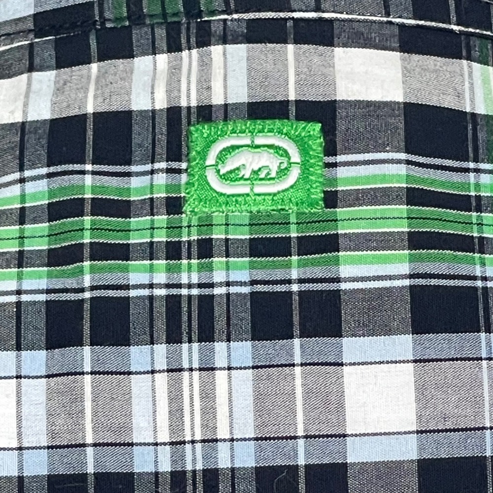 Ecko Unltd Y2K Mens Classic Material Large Plaid Button Down Shirt Short Sleeve - Picture 7 of 10